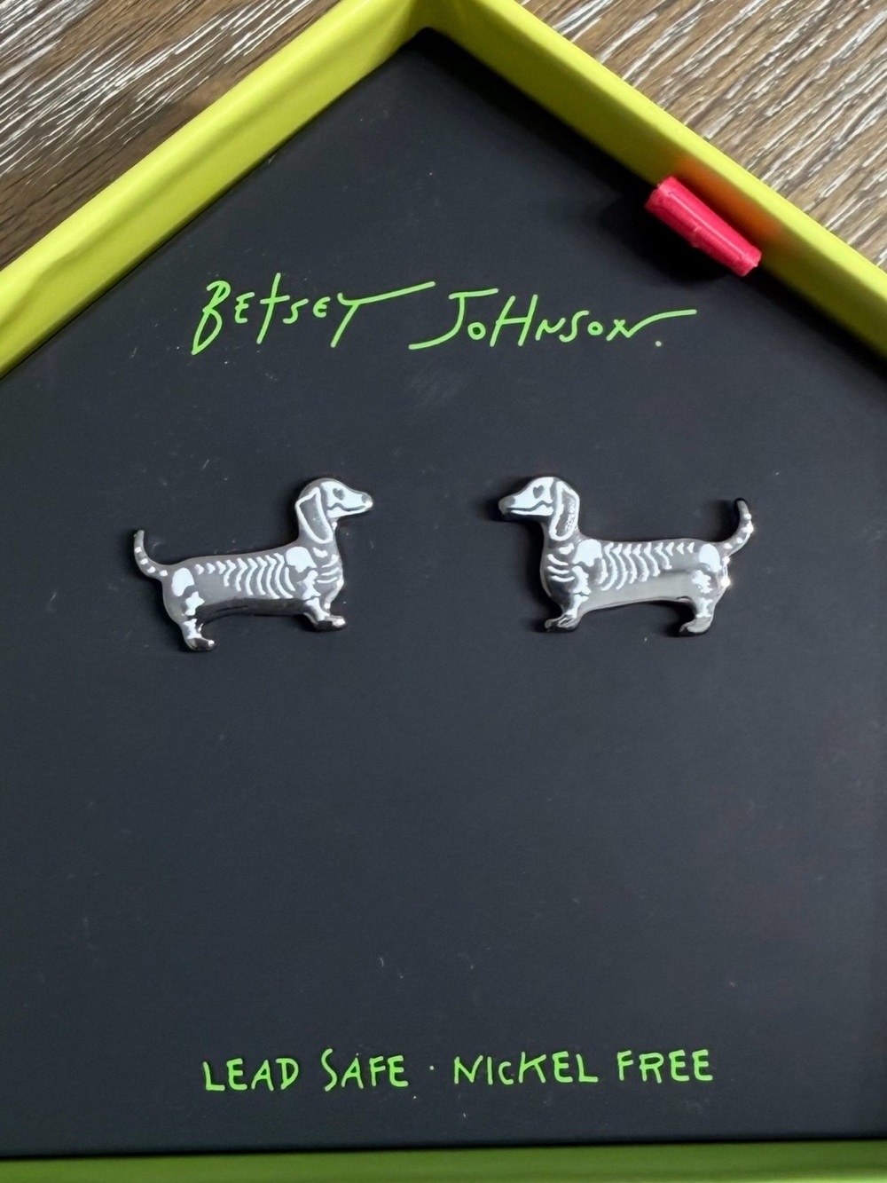 Betsey Johnson Dachshund, Weiner Dog, Halloween Skeleton Stud Earrings